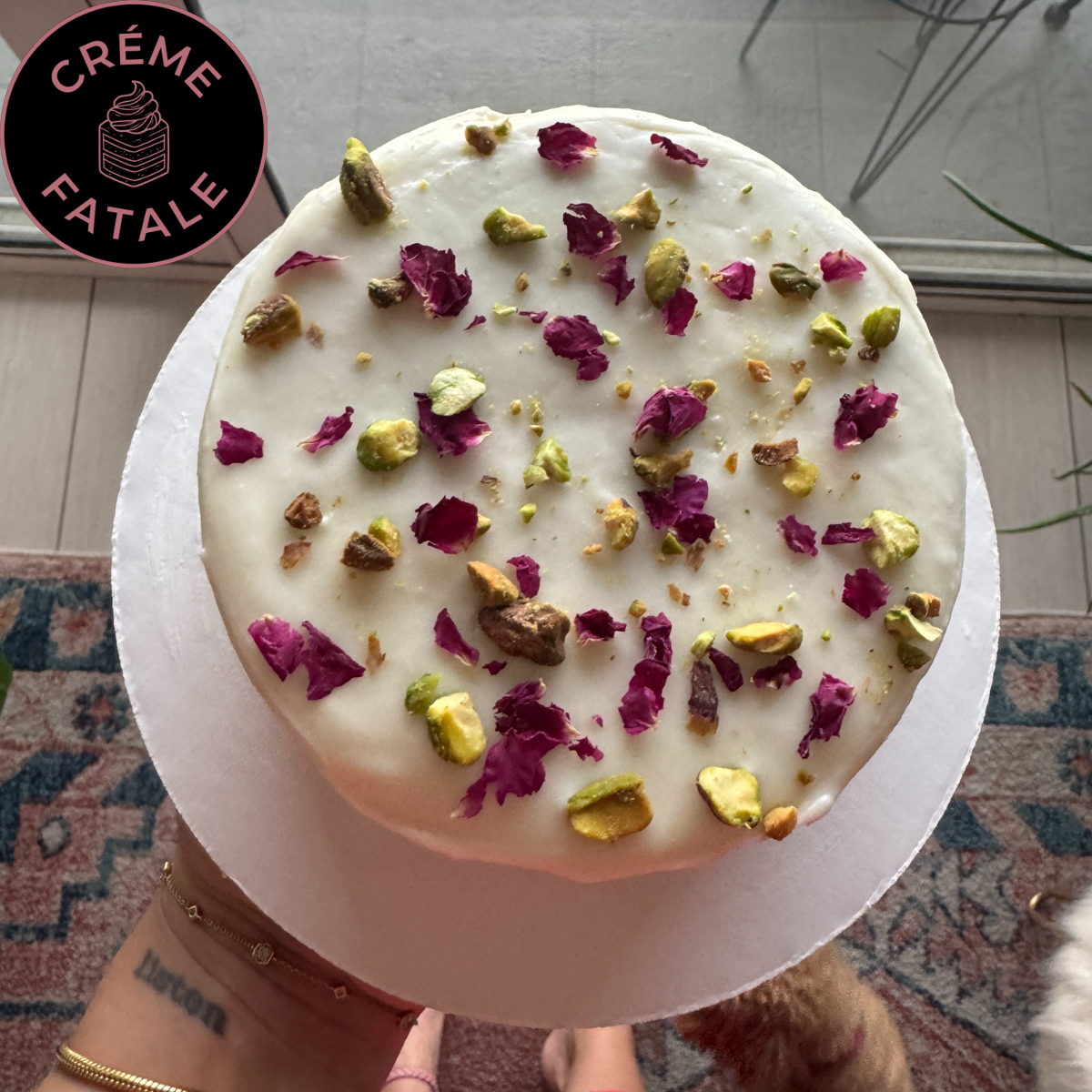 Petals and Pistols Pistachio Rosewater Cake